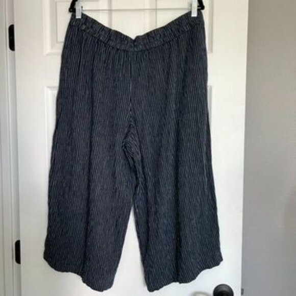 GAP Linen Blend Wide Leg Blue Striped Flowy Pants Size Large - Picture 2 of 4